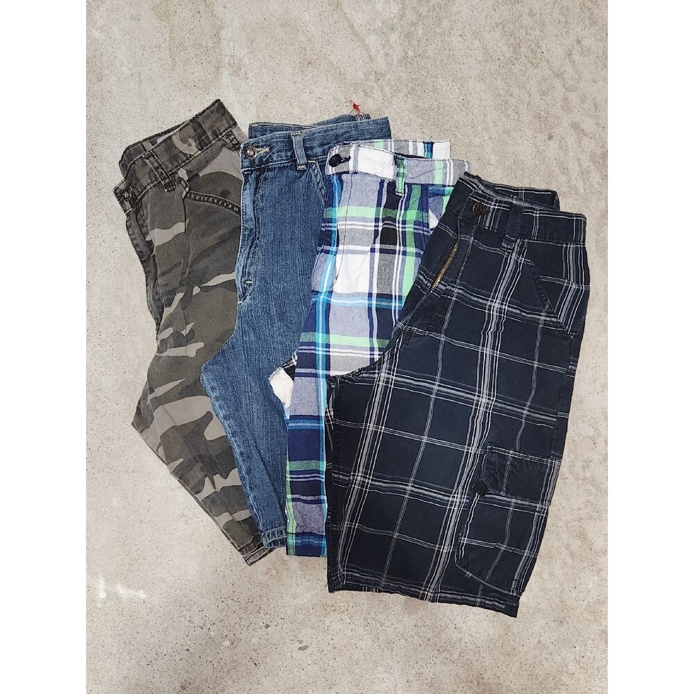 Mixed Boys Shorts Bundle Size 18 Regular - Black Camo, Blue Denim, Green Plaid